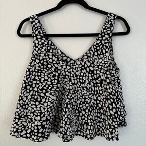 Bar III Black Cropped Sleeveless Abstract Dot Tiered Flouncy Womens Blouse XS